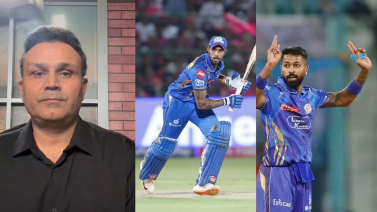 India's Virender Sehwag, Hardik Pandya and Tilak Verma.