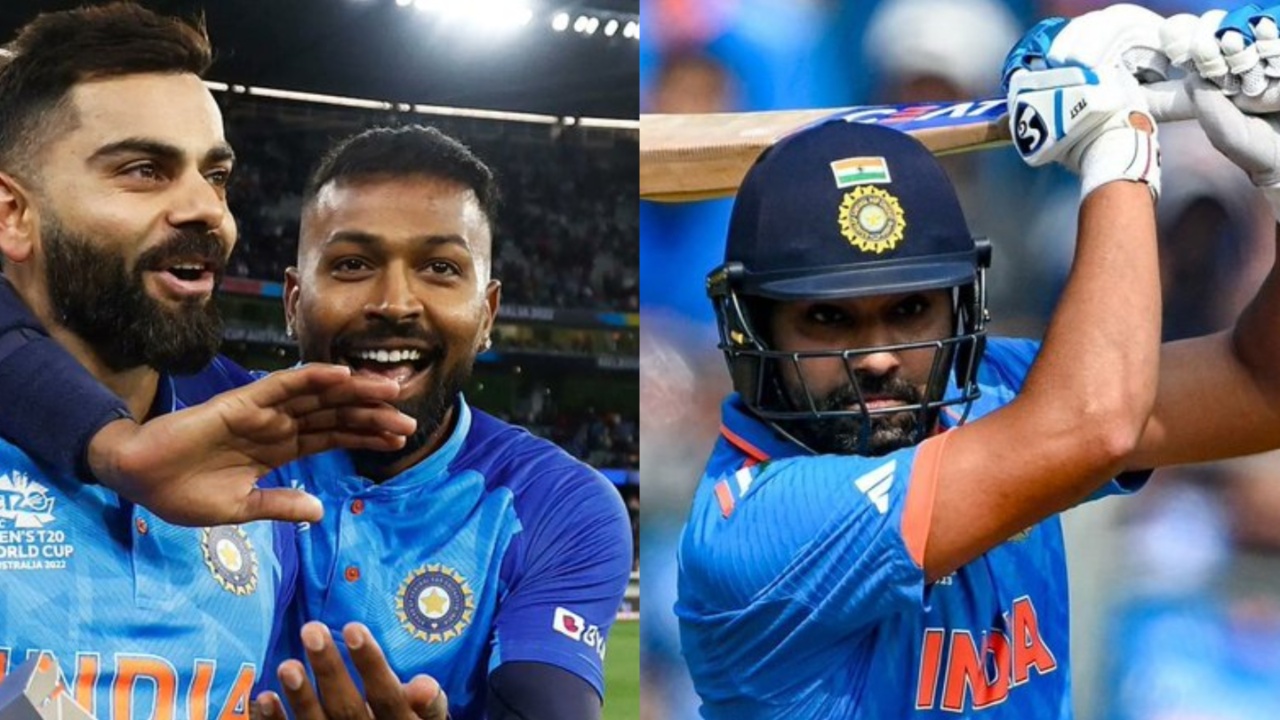 India's Rohit Sharma, Virat Kohli and Hardik Pandya.