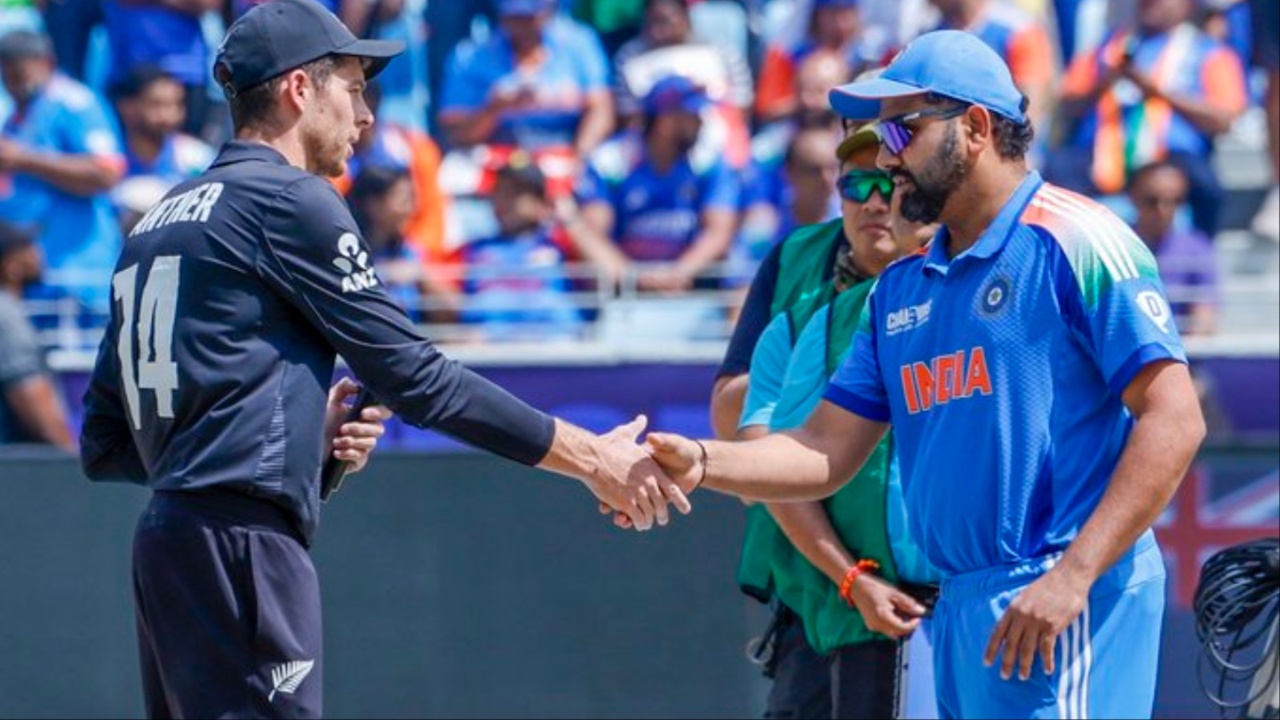 India's Rohit Sharma and New Zealand's Mitchell Santer.