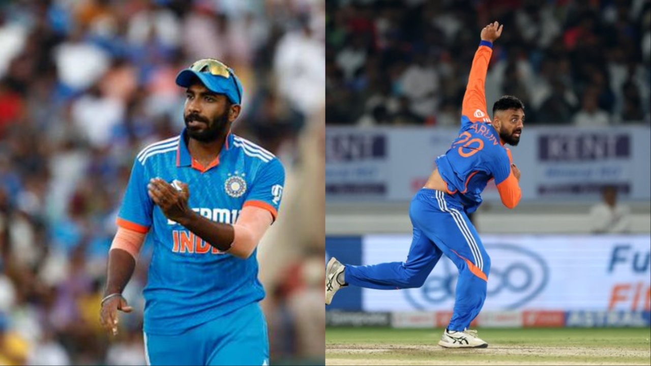 India's Jasprit Bumrah and Varun Chakravarthy.