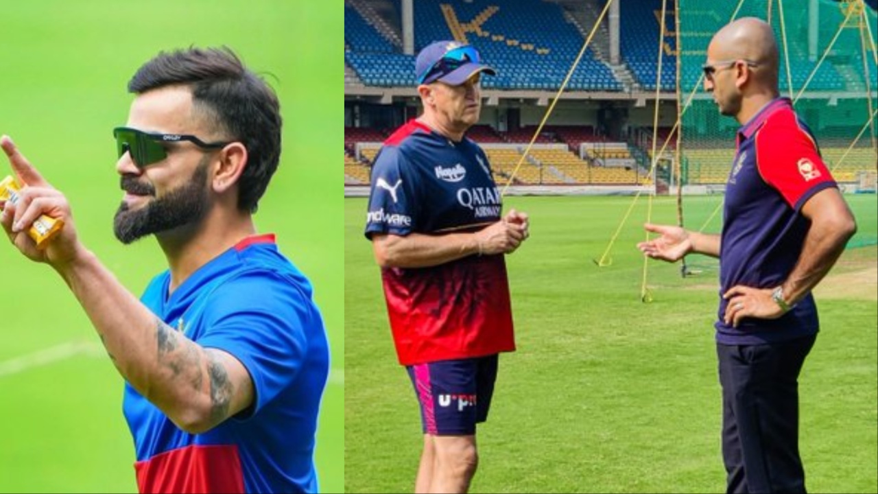 RCB's Virat Kohli, Mo Bobat and Andy Flower.