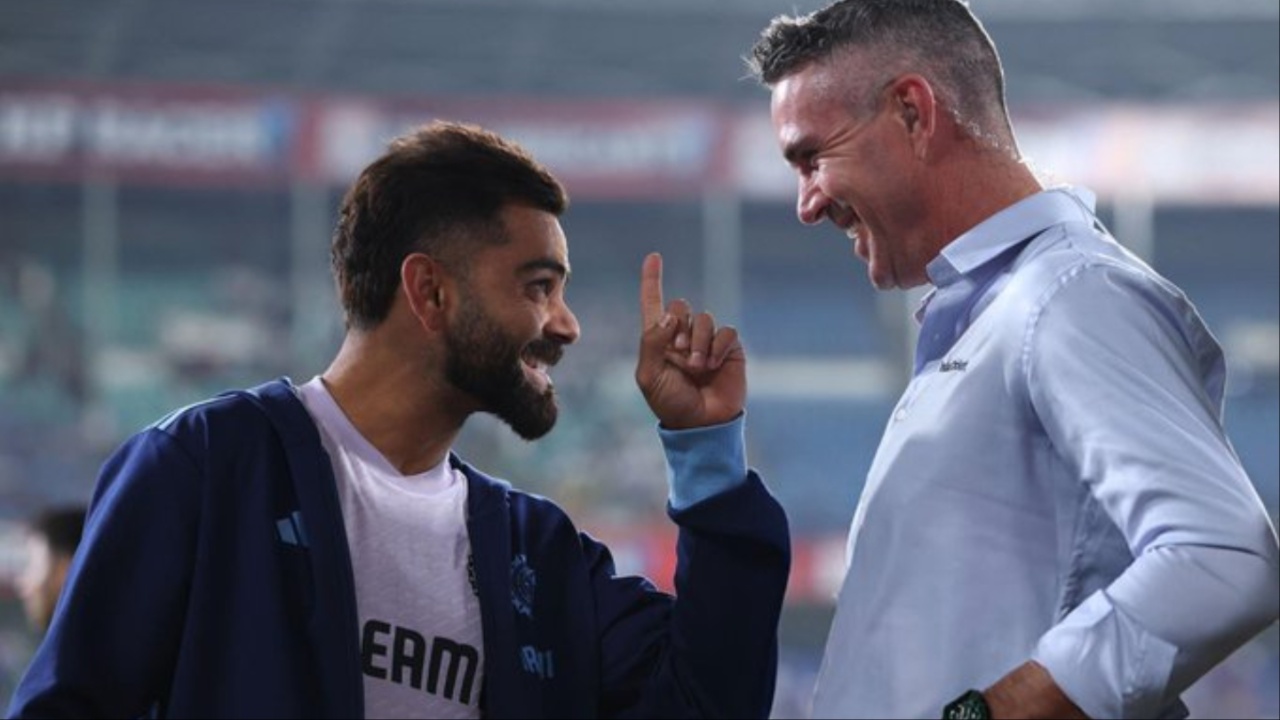 India's Virat Kohli and England's Kevin Pietersen before Champions Trophy.
