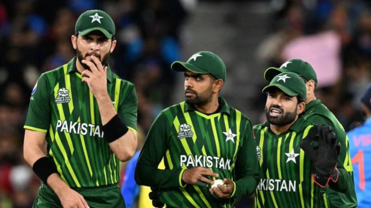 Pakistan's Shaheen Shah Afridi, Mohammad Rizwan and Babar Azam.