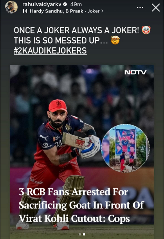 Rahul Vaidya Instagram Virat Kohli Rahul Vaidya Instagram Virat Kohli