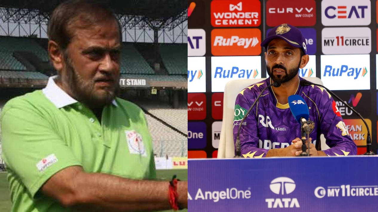 KKR's Ajinkya Rahane and Eden Gardens curator Sujan Mukherjee